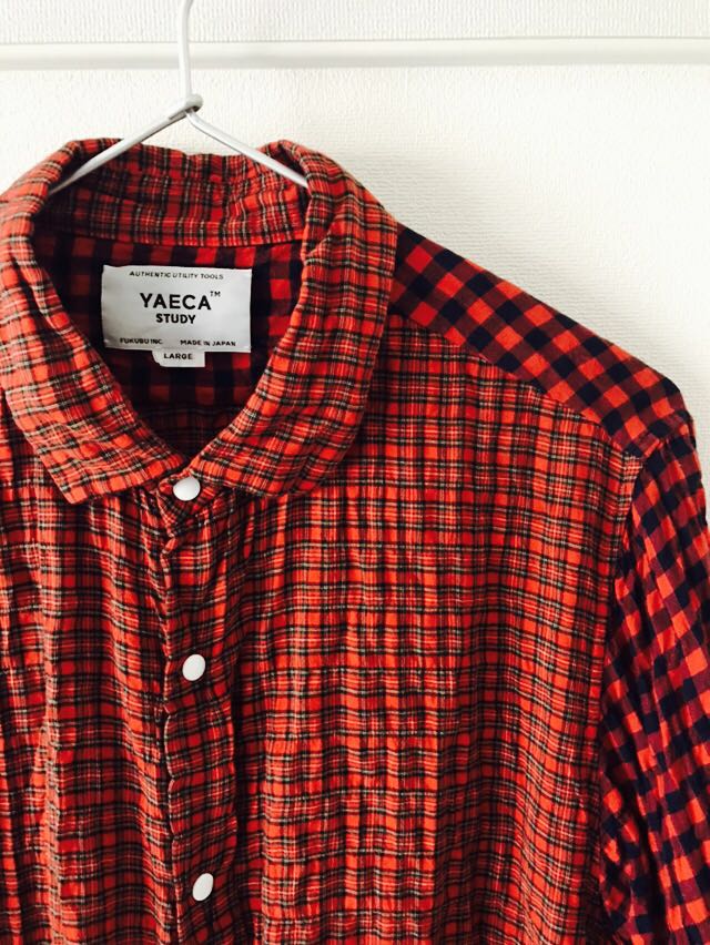 最新作，格安 極 YAECA RED CHECK 切り替えし スナップボタン シャツ LARGE サイズ shirt 赤系チェック Lサイズ シワ加工 model no. 131599(男性用)｜売買されたオークション情報、yahooの商品情報をアーカイブ公開 - オ 男性用