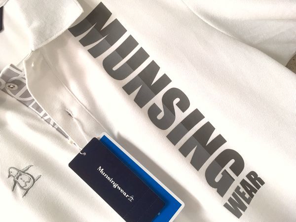 新品14040円★L★マンシング サンスクリーン 吸汗速乾 ロゴコラージュ ニットポロシャツ 白