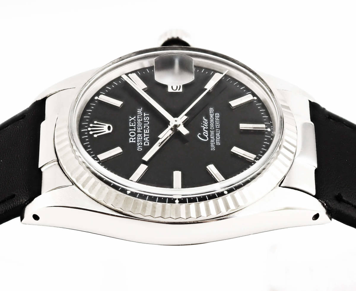 ロレックス デイトジャスト【美品】カルティエ Wネーム 黒文字盤 ROLEX