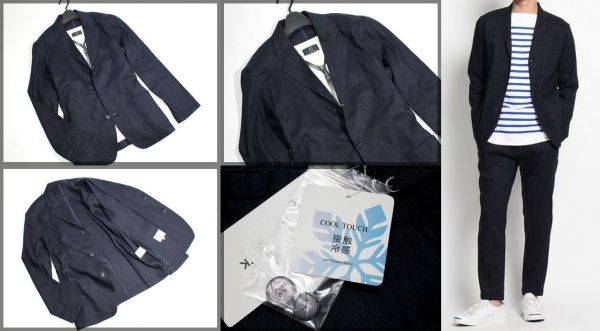 ★新品 TK タケオキクチ 麻 リネン混 薄手 冷感 春夏 ジャケット＆パンツ セットアップ M 紺 ネイビー サマースーツ★