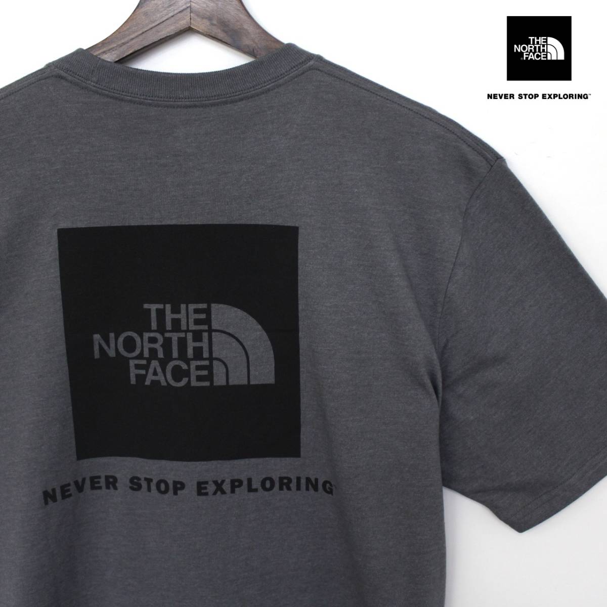 残①【BOX LOGO■ボックスロゴ】新品正規(ot1310) The North Face Tシャツ(メンズ M)*グレー色 ノースフェイス直営店USAモデル』
