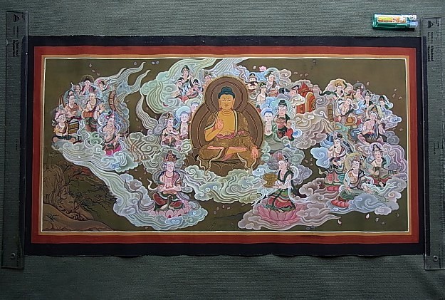 ☆ 肉筆仏画 阿弥陀如来聖衆来迎図 二十五菩薩 曼荼羅 保管品 R0603