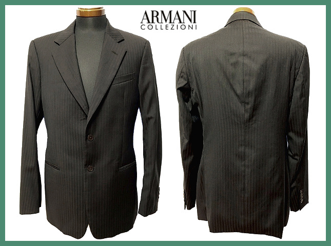 □ARMANI COLLEZIONI アルマーニ メンズスーツ 黒×こげ茶ストライプ柄