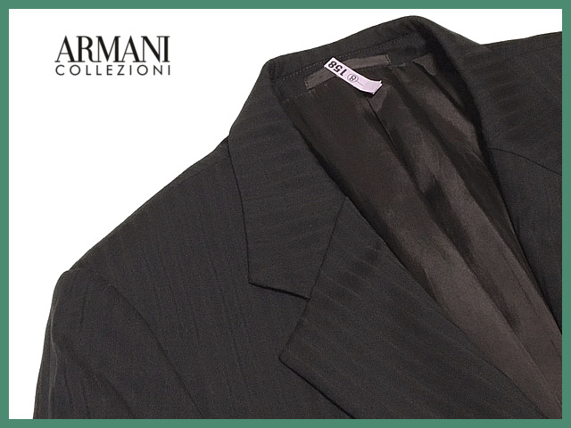 □ARMANI COLLEZIONI アルマーニ メンズスーツ 黒×こげ茶ストライプ柄