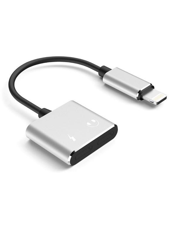 iPhone7 イヤホン変換アダプター 2in1 Lightning iPhone8 X イヤホン 変換ケーブル 音楽再生 音量調節 iPhone充電 イヤホンジャック_1