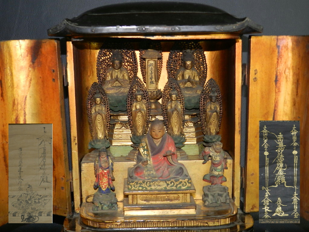 SAK1 仏教美術 厨子入 日蓮上人 三宝尊 江戸時代 約30cm/仏像 如来