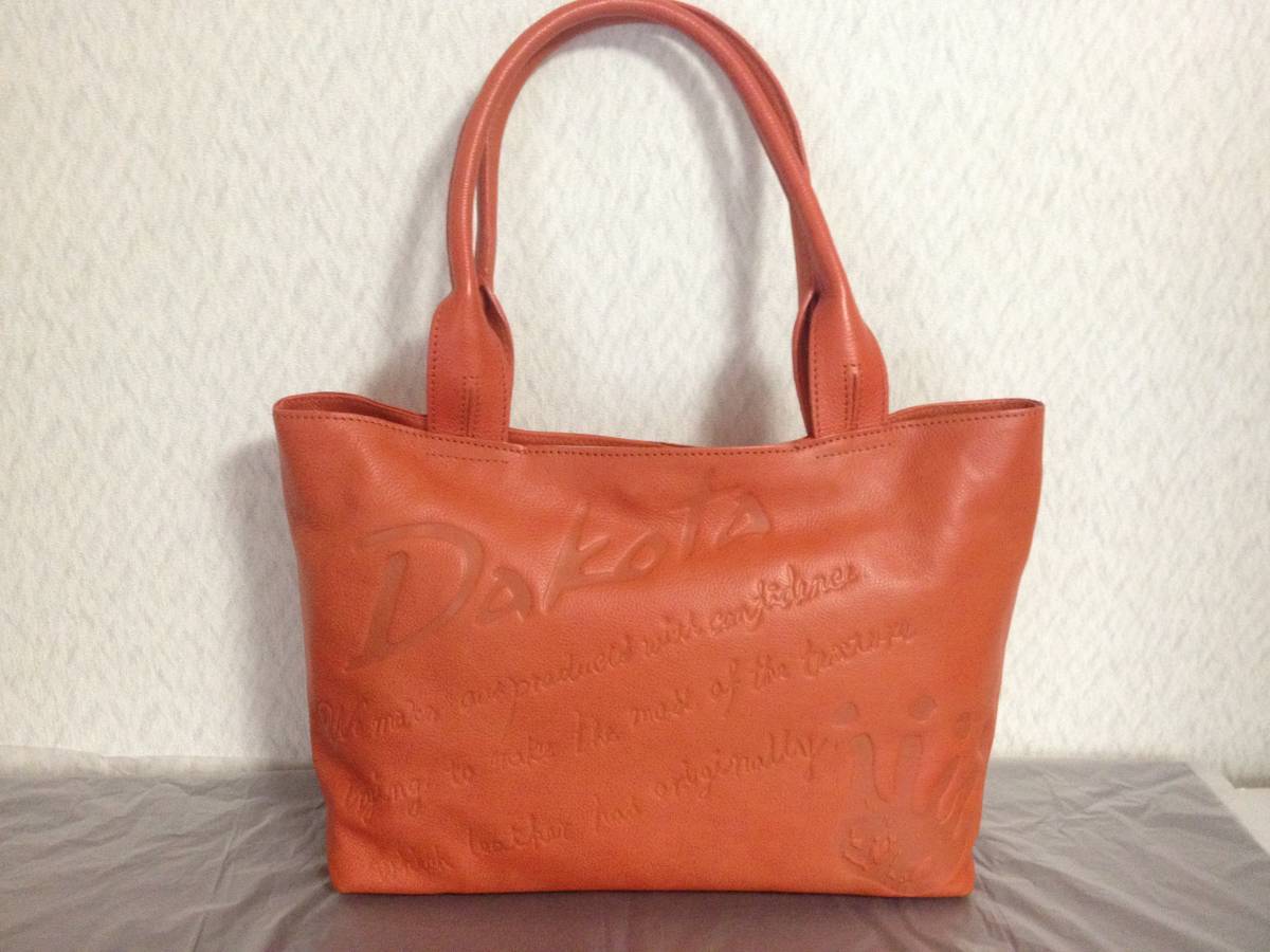 Dakota ダコタ トートバッグ ロゴ型押し レザートート オレンジ 中古 
