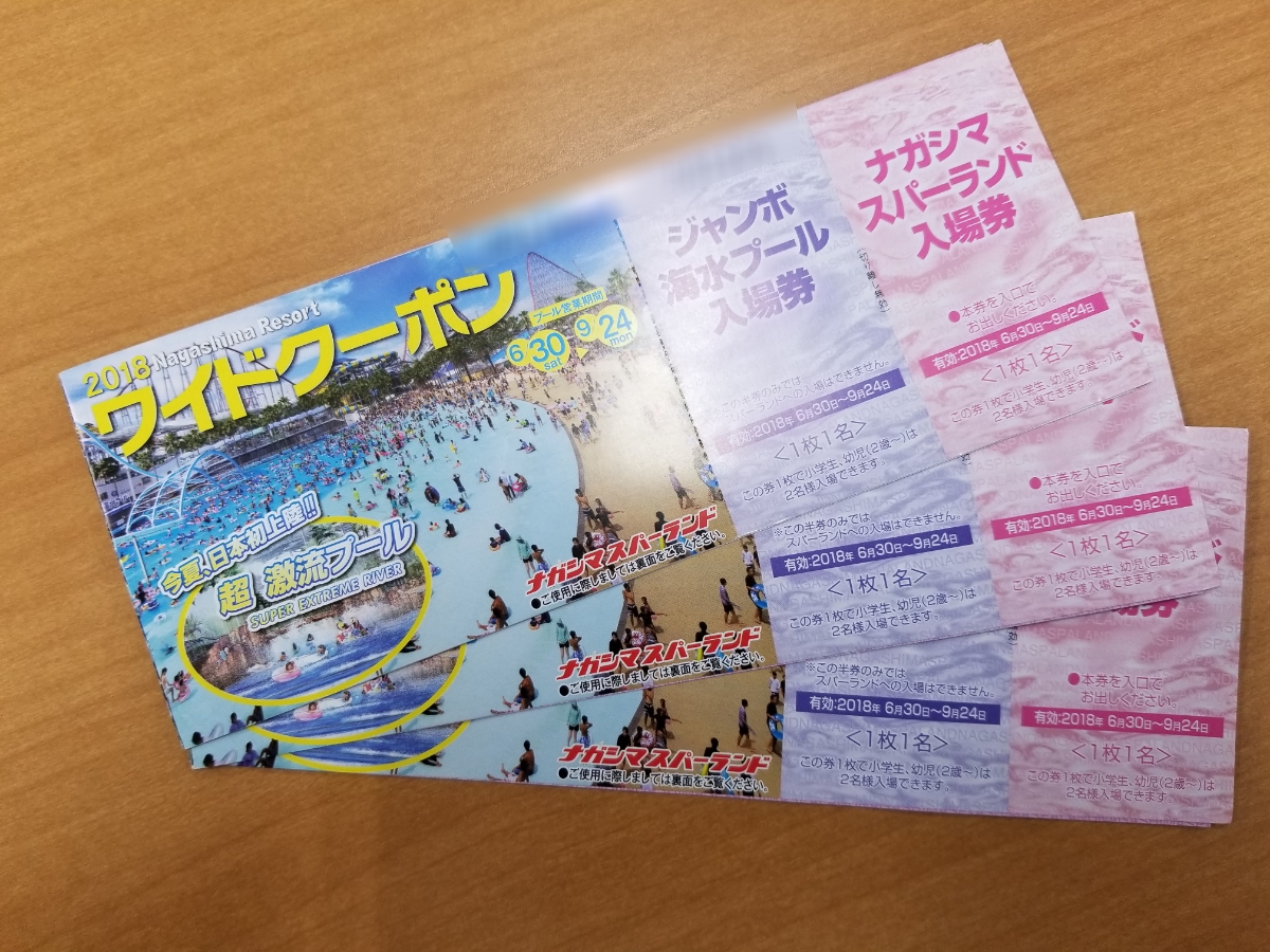 施設利用券 ナガシマスパーランド 海水プールワイドクーポン3冊セット