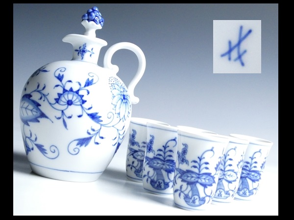 n558 Meissen マイセン ブルーオニオン ① リキュールセット 酒器揃い