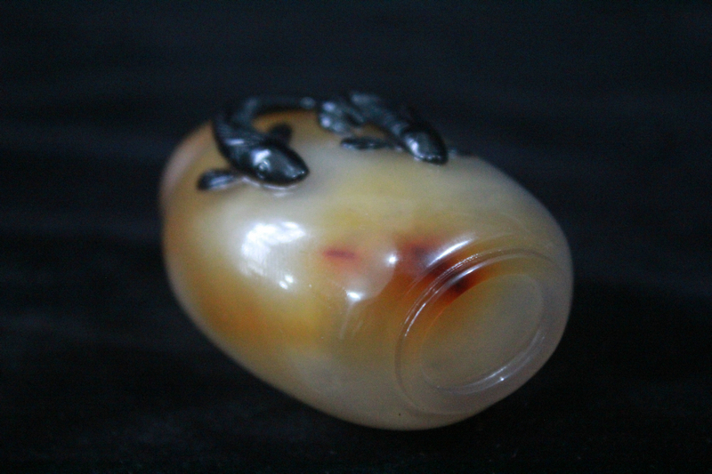 新作，人気】 極上珍品 貴重 瑪瑙製 双魚紋 鼻煙壷 薬壺 希少唐