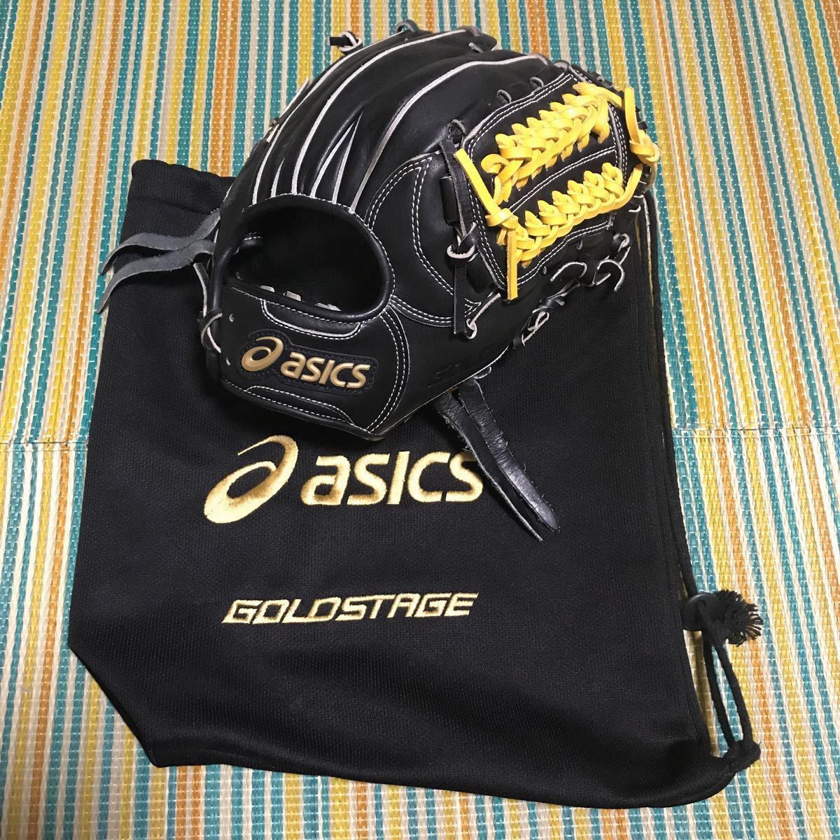 asics ゴールドステージ　軟式野球グローブ 黒 レザー 編み込み　投手用 asics ゴールドステージ 軟式野球グローブ 黒 レザー 編み込み 投手用
