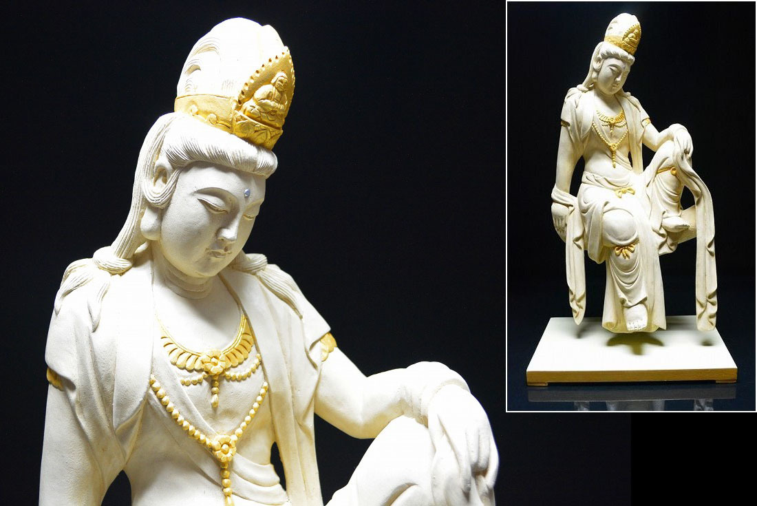 人気SALE，格安 木彫彫刻 観音菩薩像 置物 高さ54ｃｍ 仏教美術(仏像)｜売買されたオークション情報、yahooの商品情報をアーカイブ公開 - オークファン 仏像
