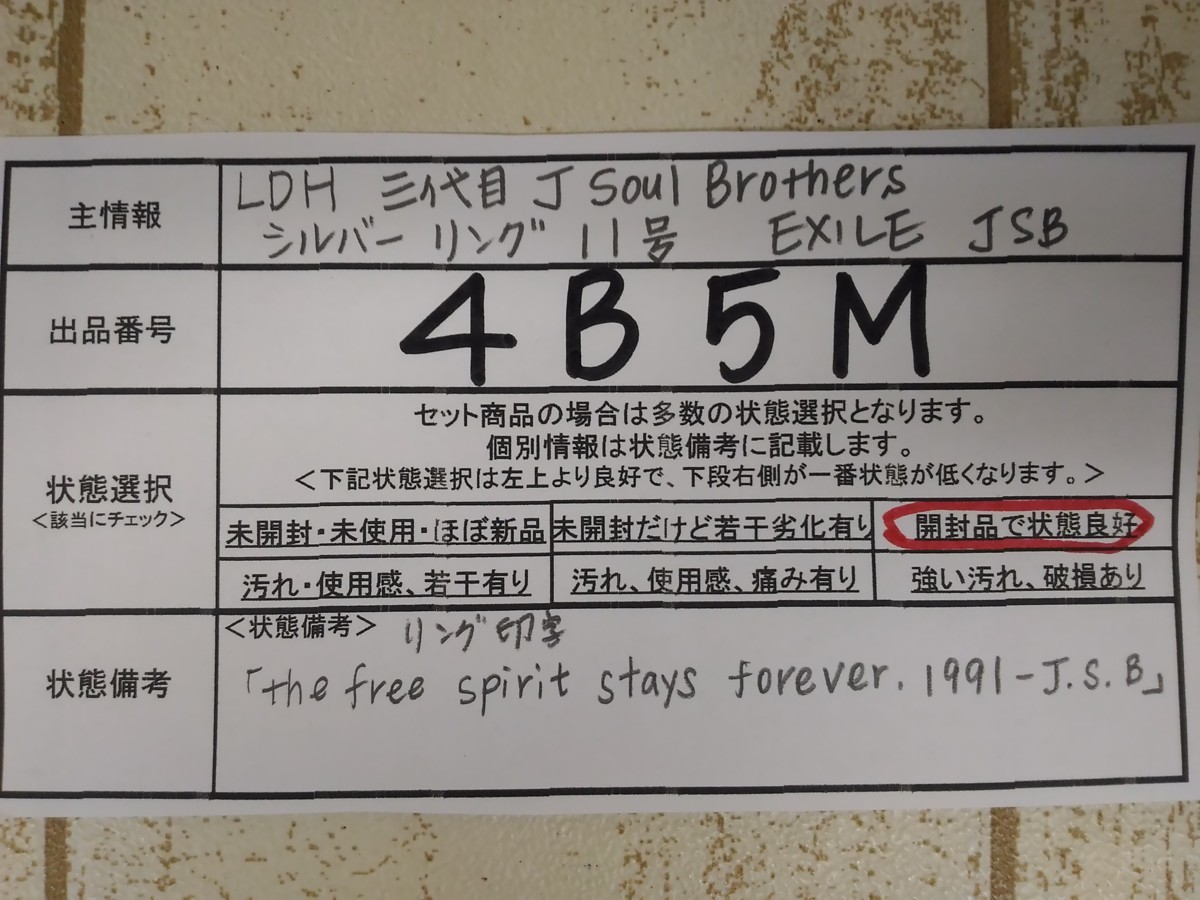 LDH　三代目　J Soul Brothers　シルバーリング　11号　EXILE　JSB 4B5M J 三代目 Soul ARTIST TRIBE Week