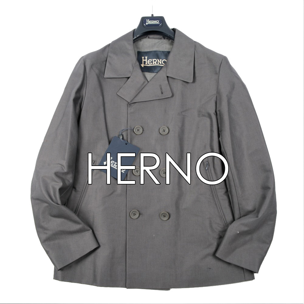 9.2万 新着 HERNO 50 ダブル チェスターコート メンズ 秋 コットン 100% グレー 無地 Lイタリア製 ヘルノ 297107 ...