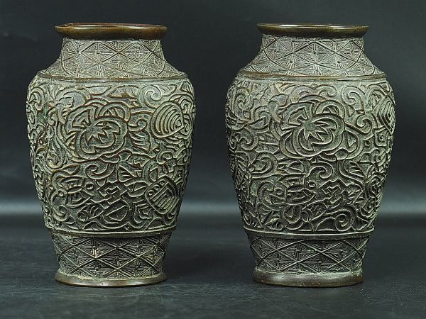 CX203 時代物 銅製 雨龍高盛上文 銅花瓶 高25.9cm 重1.6kg・銅浮雕蟠龍
