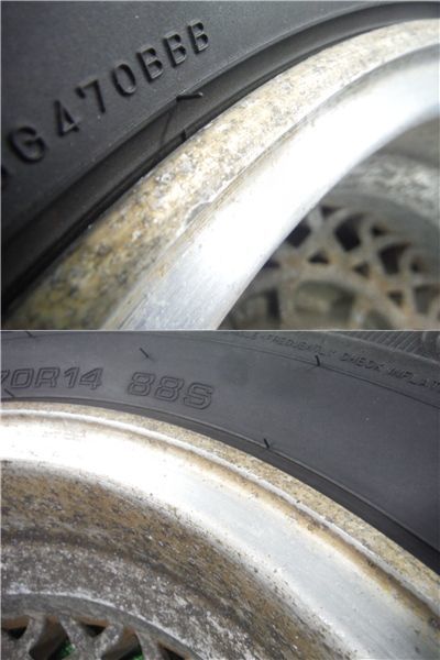 GX61 マーク2 グランデ ツインカム24 後期 純正 アルミホイール 14インチ 5.5J +27 PCD114.3 4穴 センターキャップ付き 1台分セット 1G