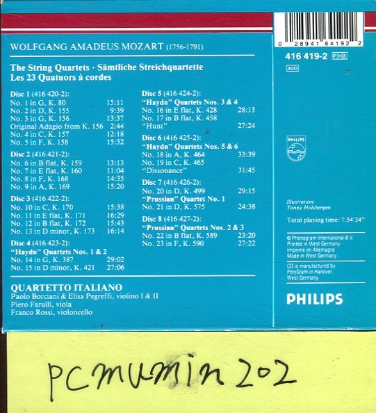 モーツァルト：弦楽四重奏曲全集/イタリア弦楽四重奏団(8CD)