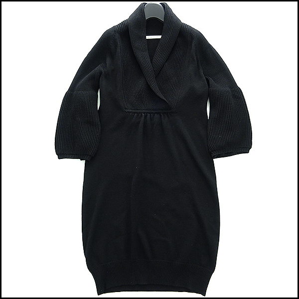 美品 ダイアンフォンファステンバーグ ショールカラー畦編みウールニットワンピースS黒★J46508 DIANE von FURSTENBERG 秋冬 起毛
