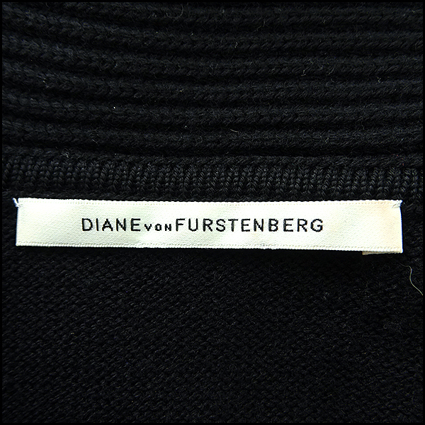 美品 ダイアンフォンファステンバーグ ショールカラー畦編みウールニットワンピースS黒★J46508 DIANE von FURSTENBERG 秋冬 起毛