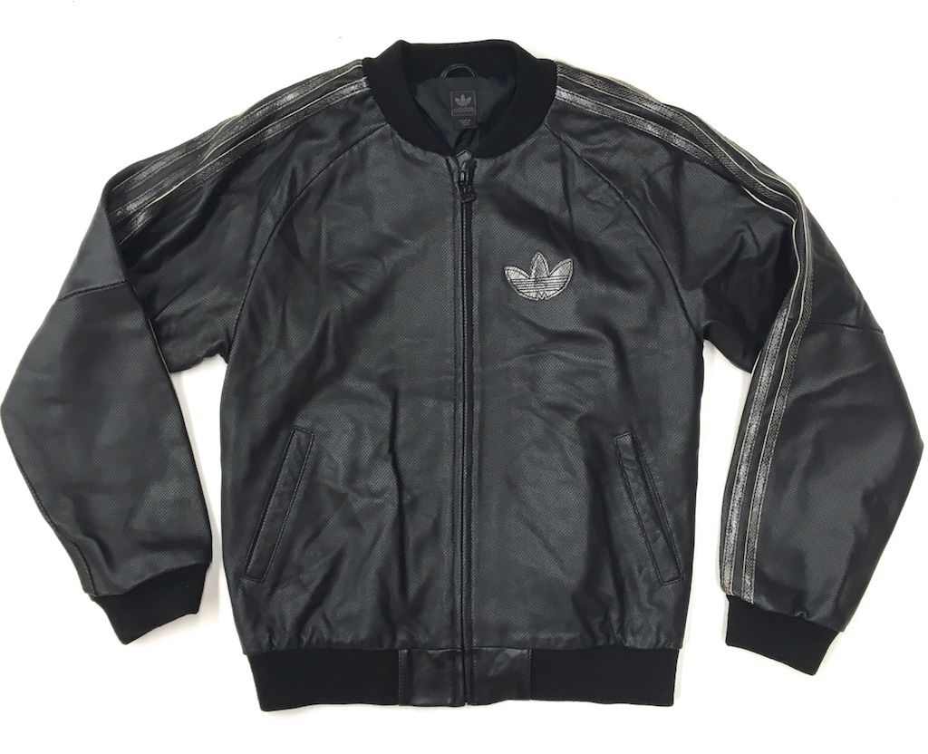 adidas アディダス レザー ジャケット パンチングレザー×パイソン柄 黒 US:S JP:M adidas(アディダス) adidas leather (アディダス) 中古・古着通販adidas ラムレザー
