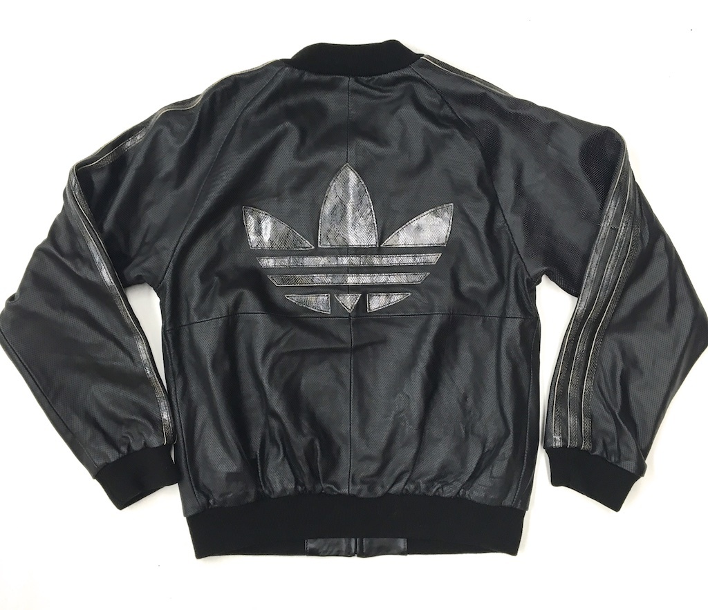 adidas アディダス レザー ジャケット パンチングレザー×パイソン柄 黒 US:S JP:M adidas(アディダス) adidas leather (アディダス) 中古・古着通販adidas ラムレザー
