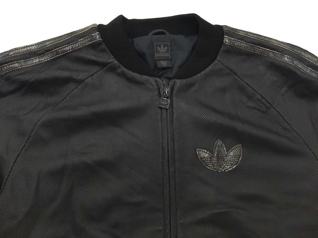 adidas アディダス レザー ジャケット パンチングレザー×パイソン柄 黒 US:S JP:M adidas(アディダス) adidas leather (アディダス) 中古・古着通販adidas ラムレザー