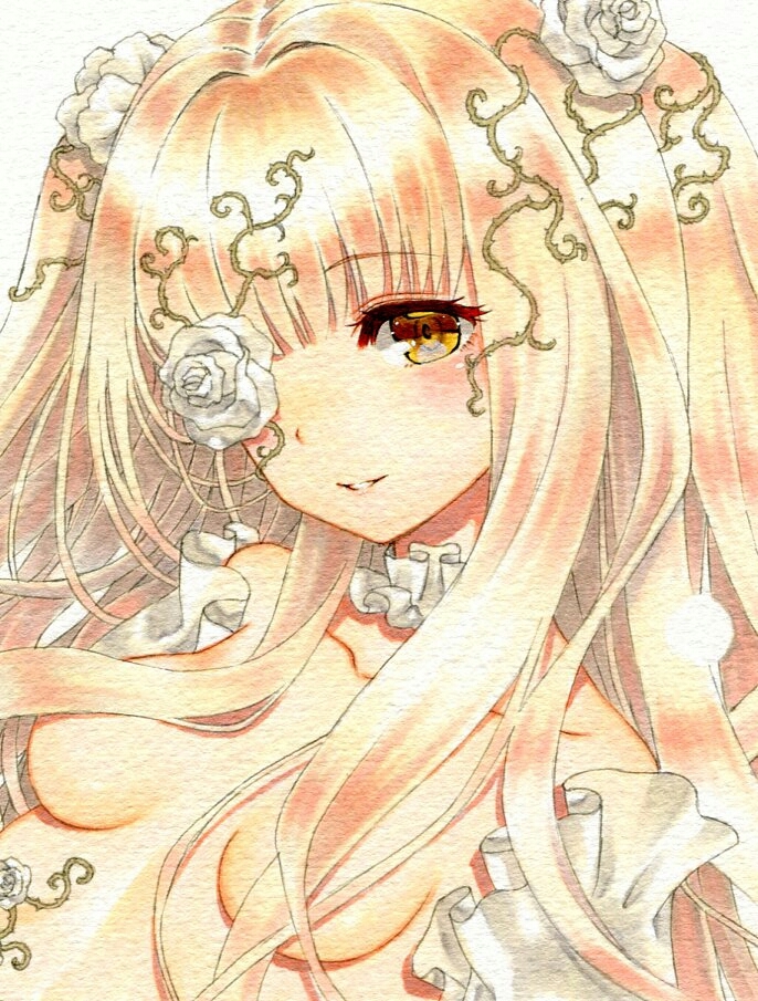手描きイラスト ローゼンメイデン 雪華綺晶 ☆手描きイラスト☆ローゼンメイデン☆『雪華綺晶』☆色紙サイズ水彩紙