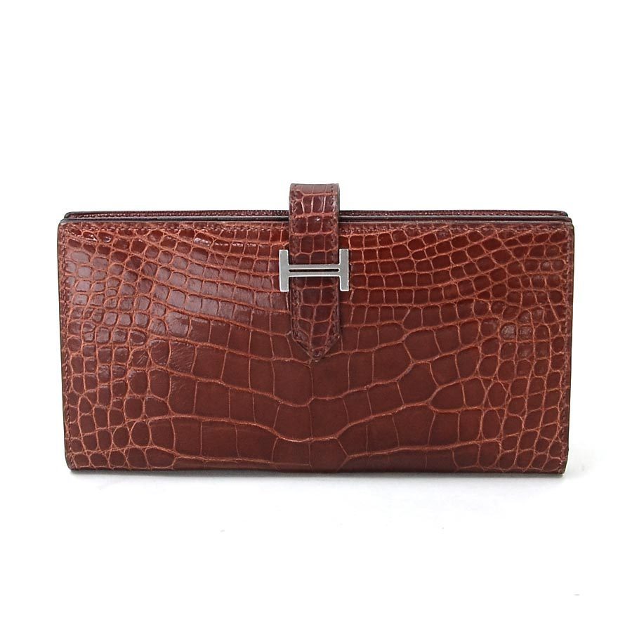 HERMES エルメス 二つ折り長財布 ベアン スフレ クロコダイル 