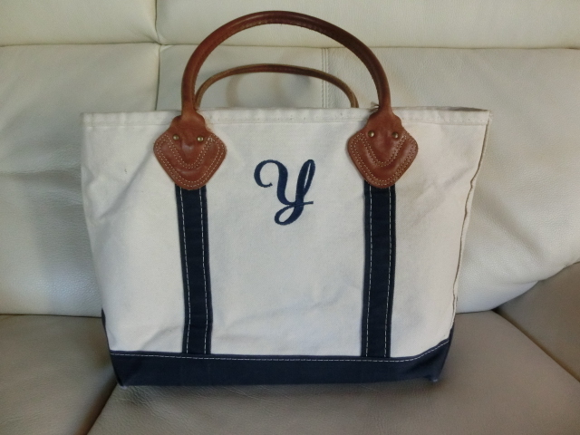 ■格安スタート■エルエルビーン　LL　BEAN　トートバック　レザーハンドル　ネイビー　モノグラム　Y　刺繍　_1