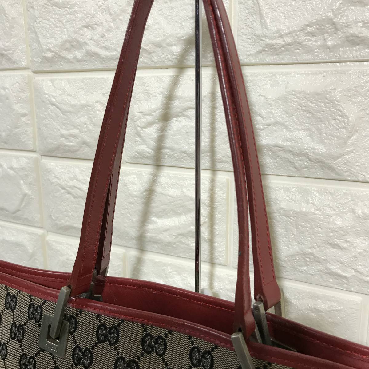 定番の良品☆グッチ GUCCI GGキャンパス柄 トートバッグ レザー 
