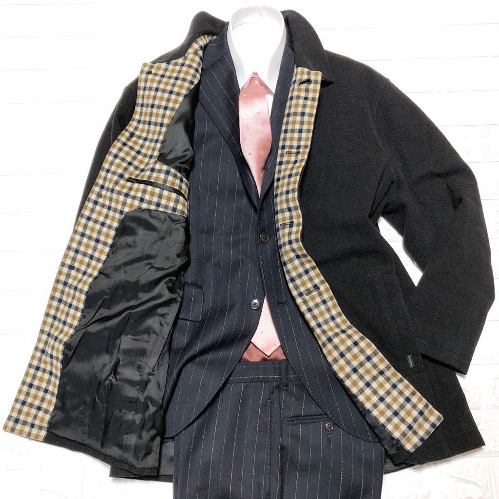 ★カシミヤ混！上品な男の着こなし★美品 アクアスキュータム Aquascutum ステンカラー コート ハーフ丈 ブラック XXL メンズ 秋 冬 カシミヤ コート（ブランドアクアスキュータム Aquascutumアクアスキュータム定価286,000円（税込 男前でいたいなら、アクアスキュータムでコーデせよ！ | MEN'S