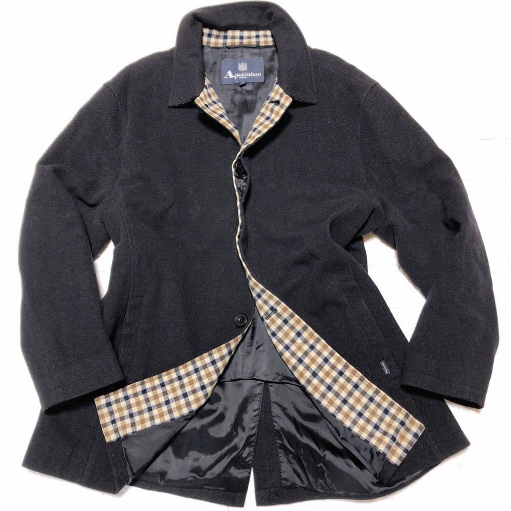 ★カシミヤ混！上品な男の着こなし★美品 アクアスキュータム Aquascutum ステンカラー コート ハーフ丈 ブラック XXL メンズ 秋 冬 カシミヤ コート（ブランドアクアスキュータム Aquascutumアクアスキュータム定価286,000円（税込 男前でいたいなら、アクアスキュータムでコーデせよ！ | MEN'S