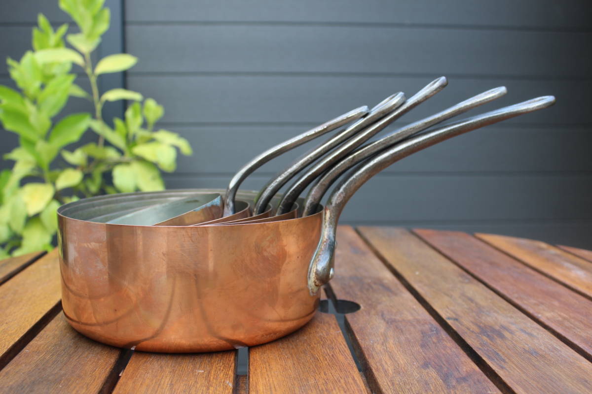 フランス・ブロカント★銅の片手鍋×5/A