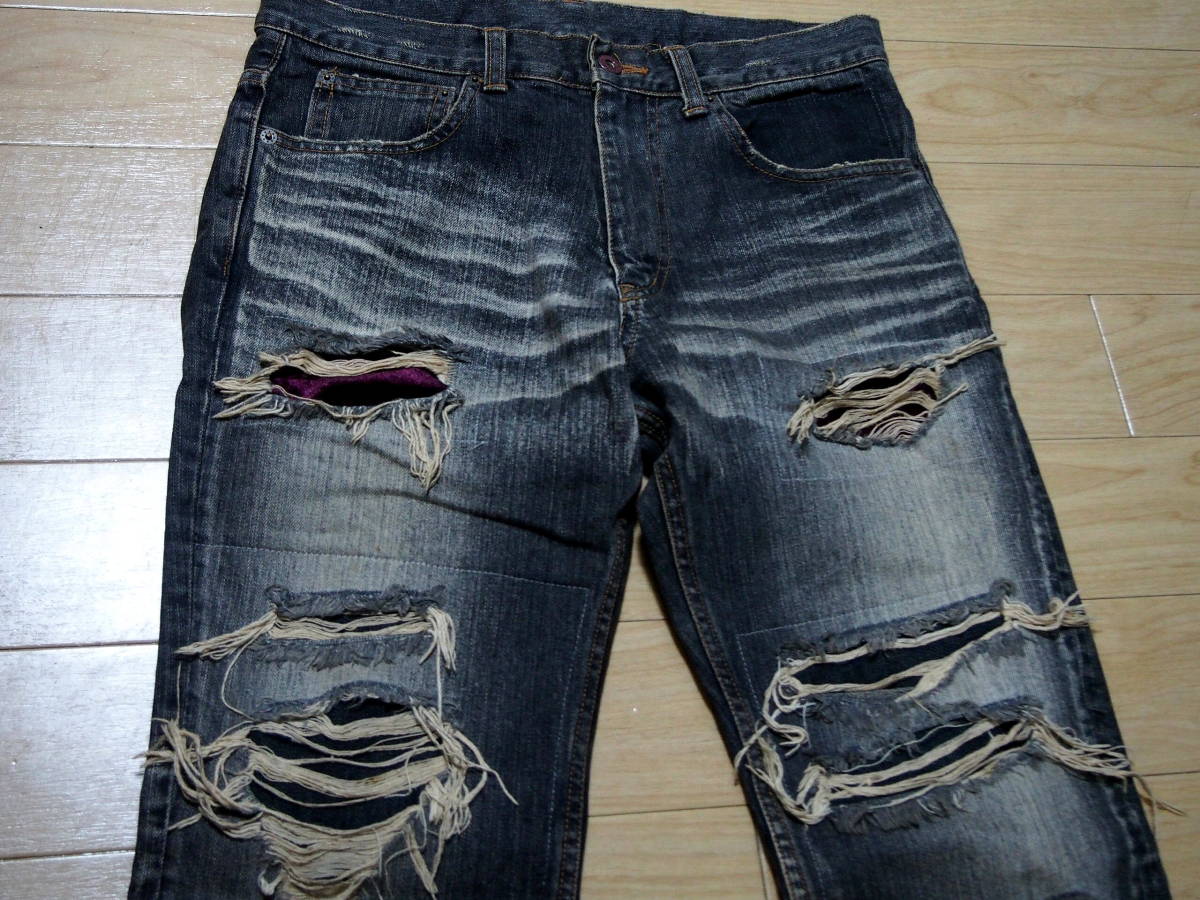 TETEI クラッシュデニム 30インチ HYDE着用 tetei クラッシュ加工 