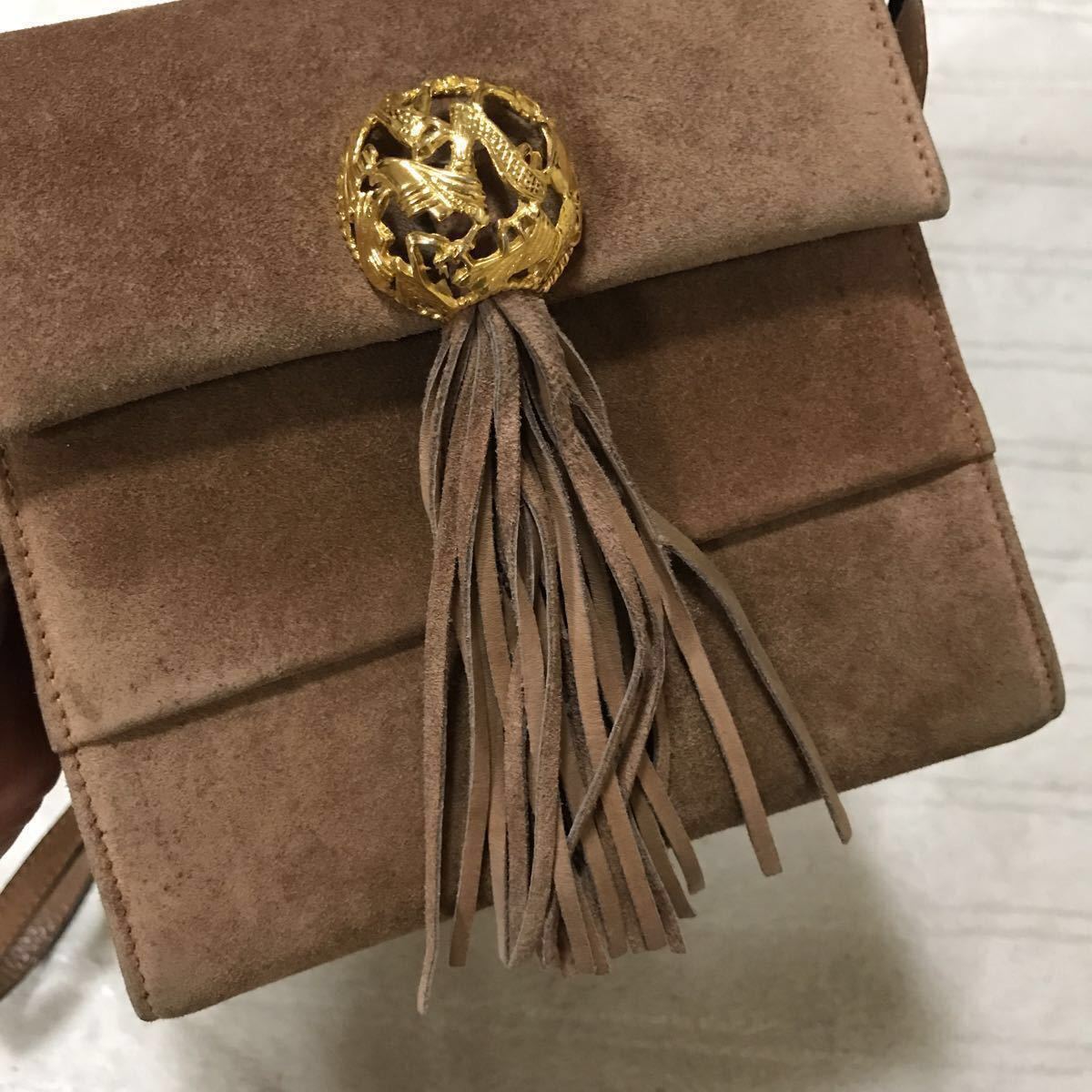 【超激レア】フェラガモ ヴィンテージ フリンジ ショルダーバッグ スエード ブラウン 正規品 Ferragamo フェラガモ Salvatore 斜め掛け (サルヴァトーレ ハンドバッグ