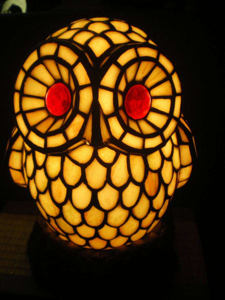 ティファニー風「フクロウ ステンドグラス」梟のランプ 卓上スタンド