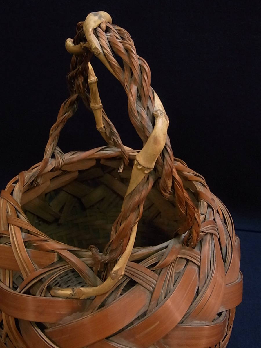 盛り籠　竹籠　煎茶道道具　床飾　盛り物 花入 花器 花籠 手付竹籠 竹かご 茶道 華道 古道具 古民具