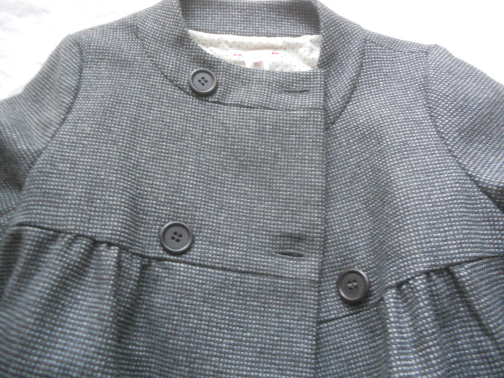 ボンポワン*XS＊クルーネックチェックウールコート*グラックグレー系
