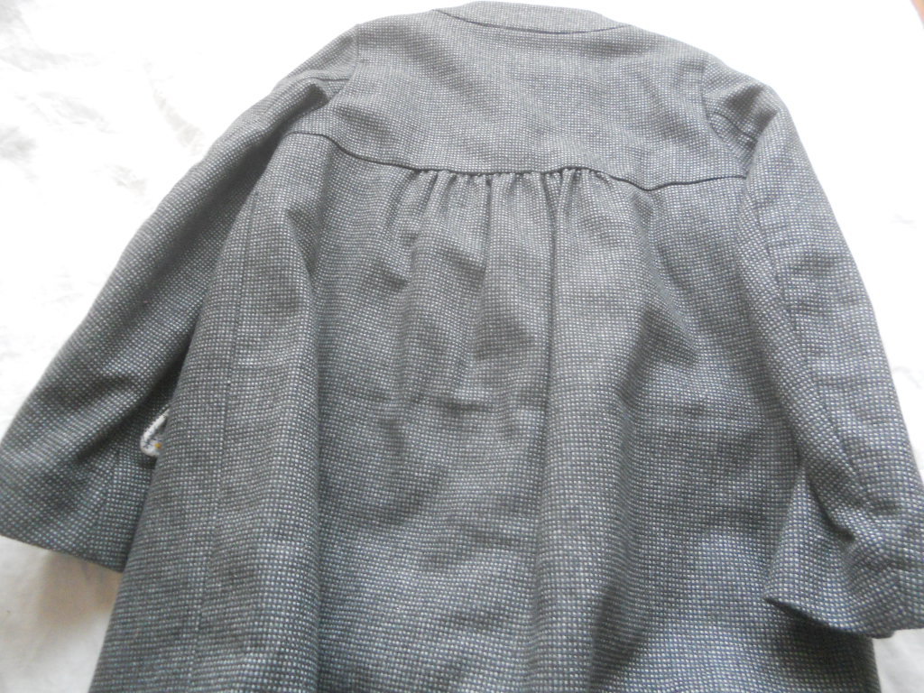 ボンポワン*XS＊クルーネックチェックウールコート*グラックグレー系