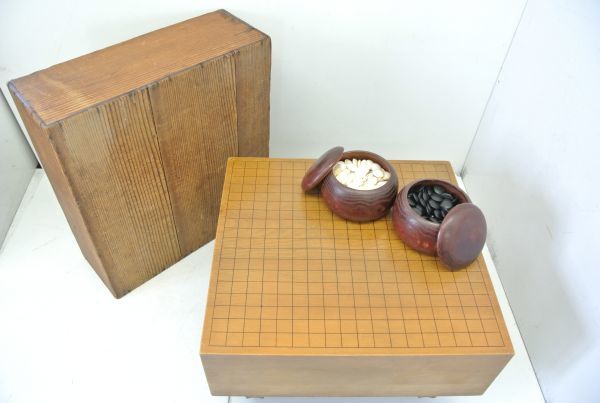 S/ 囲碁 碁盤 碁石 セット 天然木 木製覆付き 脚付基盤 本蛤碁石 囲碁道具