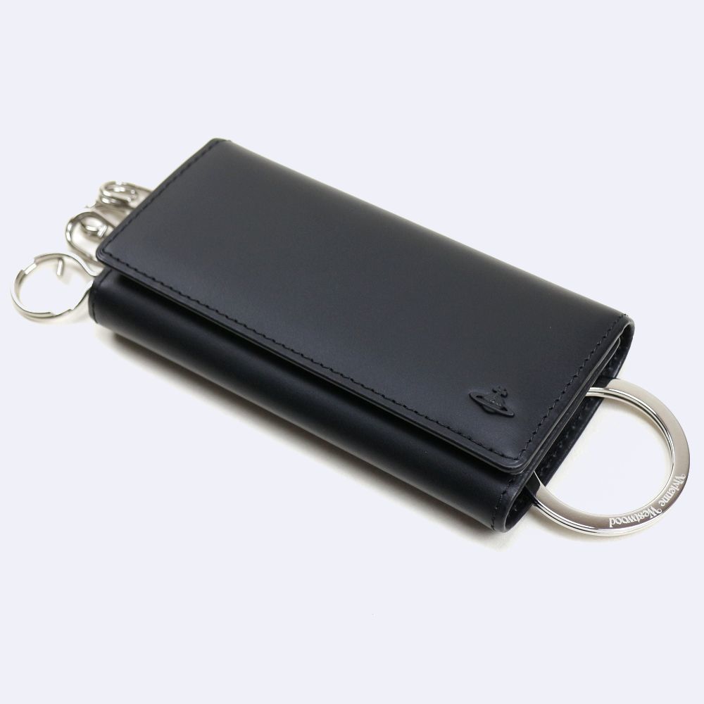 新品 日本製 Vivienne Westwood ヴィヴィアンウエストウッド メンズ バーンズリー レザーキーケース 4連&キーリング 箱有 黒◆ET52E