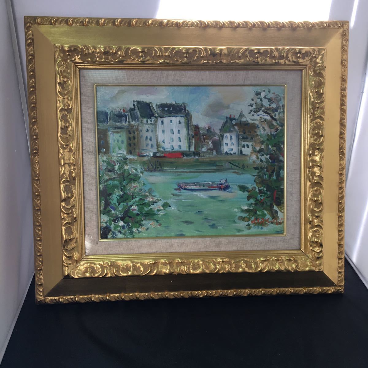 油絵 櫻井慶治 「マロニエ咲しセーヌ川」_1