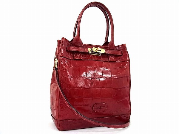 1円 BALLY バリー ロゴ クロコ型押し レザー 2WAY ショルダーバッグ 