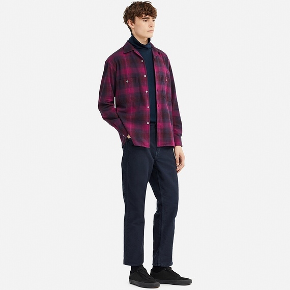 ピンクXXL Uniqlo U オープンカラーフランネルシャツ（長袖） グラデーションチェック柄 起毛素材 2018AW ユニクロ×ルメール ビッグサイズ