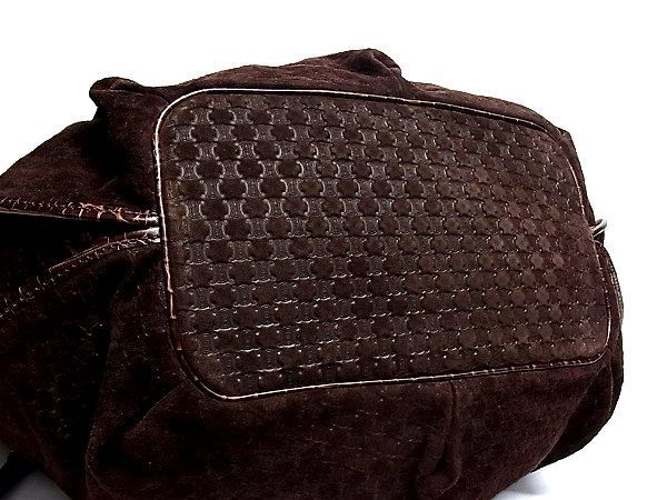 1円 ■極美品■ CELINE セリーヌ マカダム柄 クロコ型押し スエード×レザー トートバッグ ショルダーバッグ ダークブラウン系 Y238IP