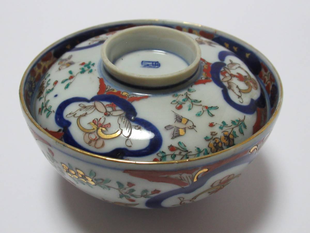 古伊万里 金蘭手 蓋付茶碗 5客揃い 幕末 花鳥文 古伊万里 有田焼 5客 金襴手 江戸後期②｜Yahoo 蓋付き茶碗 染