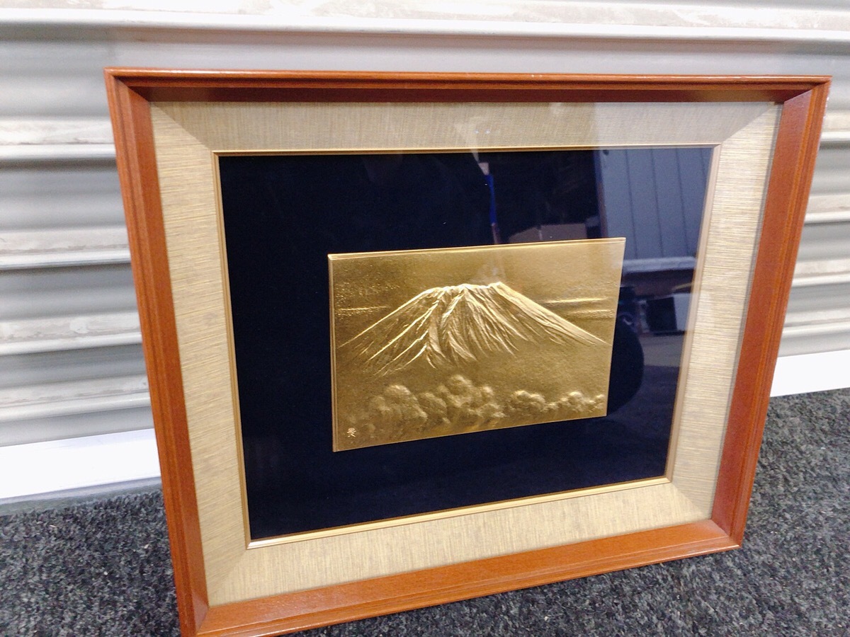 春山　彫金　朝焼富士山 日本画 富士山/山/絵画/彫金/春山/富士山美術彫金額/世界文化遺産/画