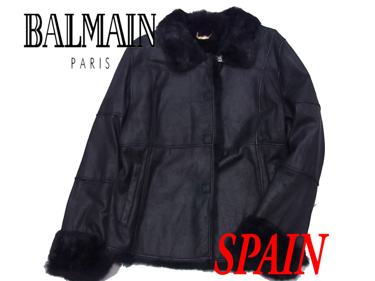 美品✨バルマン リアルムートンフーディコート スペインラビット