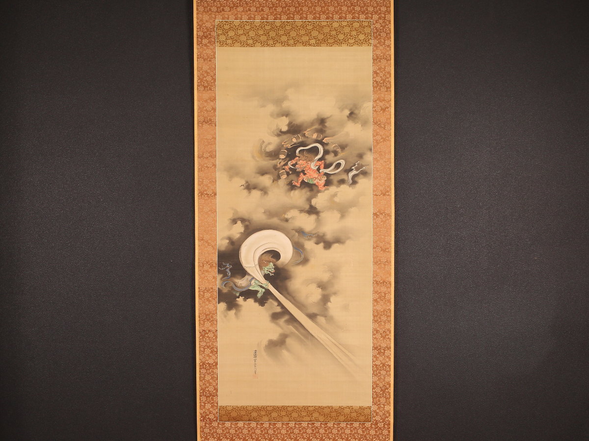 模写伝来n1950〈狩野宗益景信〉風神雷神図 狩野素川章信 江戸 - 江戸