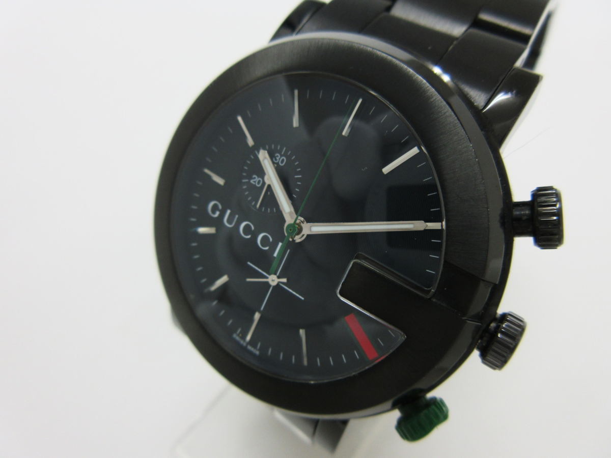 1円～☆GUCCI グッチ 101M クロノグラフ PVD ブラック メンズ QZ 